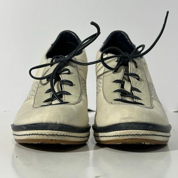 Cole Haan Canvas and Leather Lace-up Wedge Shoes Off-white & Blue | Women Size 6 - Picture 2 of 16